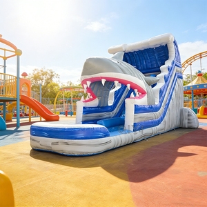 Toboggan aquatique gonflable Premium Shark avec deux piscines à jets d'eau pour le plaisir en extérieur et l'utilisation commerciale - Toboggan aquatique Shark - Product Image 1
