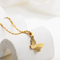 Collier en acier inoxydable plaqué or 18 carats, cœur papillon, chaîne simple pour pull, pendentif brossé tridimensionnel, style européen américain