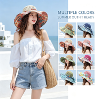 Chapeau de paille bohème ethnique pour femme, style tendance, imprimé totem, patchwork, chapeau bob, chapeau de plage pare-soleil pour influenceuses