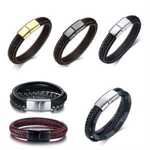 Factory Custom Stainless Steel Mens Magnetic Clasp Braided <b>Leather</b> <b>Bracelet</b> - Product Image 1