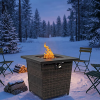 Table de foyer au gaz naturel en métal tressé carré de 28 pouces avec verre, 50000 BTU, écologique, pour jardin et fêtes en extérieur