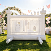 Structure gonflable blanche portable Princesse avec toboggan et piscine à balles 16.5x13x10.8ft avec souffleur pour location événementielle et divertissement extérieur commercial