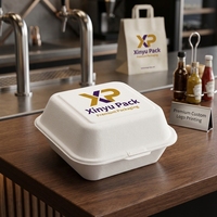 Scatola per Hamburger e Sushi Personalizzata con Logo, in Bagassa di Canna da Zucchero, Monouso, Ecologica, Resistente, per Asporto, Adatta a Microonde e Congelatore