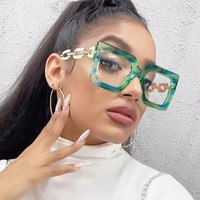 3207 nouvelle chaîne Unique 2023 nouvelle monture de lunettes Anti-lumière bleue femmes carré mode surdimensionné vert léopard lunettes d'ordinateur