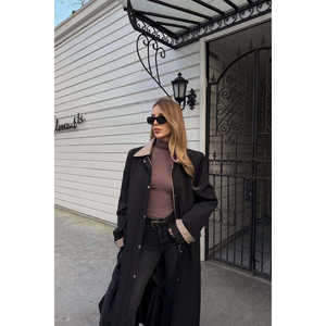 Gabardina Negra Aldabella de Cuero Genuino con Capucha, Forro de Seda, Botones, Estilo Vintage, Impermeable, Personalizada para Primavera y Otoño - Product Image 4