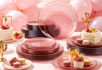 Assiettes de présentation en plastique rose martelé résistantes à l'eau avec bord doré, jetables, pour mariages, fêtes et banquets
