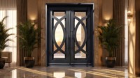 Porte double en fer forgé LINCAI, style moderne et luxueux, avec cercles concentriques |   Porte d'entrée d'appartement minimaliste forgée à la main, grande taille