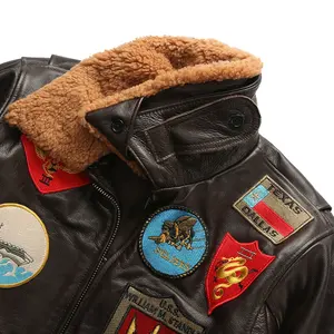Chaqueta <span class=keywords><strong>de</strong></span> Cuero Genuino Personalizada <span class=keywords><strong>de</strong></span> Fábrica con Logotipo 17 Top Gun G1 Bomber, Unisex, con Cuello <span class=keywords><strong>de</strong></span> Cordero, Informal, <span class=keywords><strong>de</strong></span> Piel <span class=keywords><strong>de</strong></span> Vaca y Algodón - Product Image 5