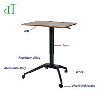 Bureau mobile professionnel moderne avec chariot pour ordinateur portable réglable en hauteur pneumatiquement et pivotant, idéal pour le bureau et l'école