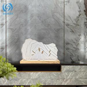 Sculpture moderne minimaliste en résine et pierre avec feuilles tombantes 650x70x380mm, décoration artistique pour salon, entrée, villa, club-house - Product Image 3