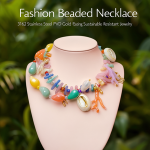Collier bohème tendance en forme de goutte d'eau avec perles, en acier inoxydable 316L plaqué or PVD, bijoux durables et résistants - Product Image 3