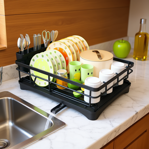 Escurridor de Platos Negro de 1 Nivel, Organizador de Cocina Independiente para Encimera, Diseño Minimalista - Product Image 2