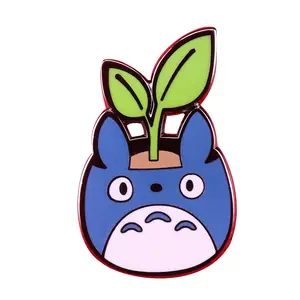 High Quality Anime Totoro in Pot shape Cloisonne Polished Alloy Brooches Pins Metal Craft