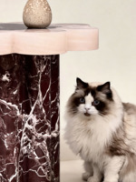 Table d'appoint moderne et minimaliste, écologique, en marbre naturel rose onyx Rosso Levanto, pour salon de luxe