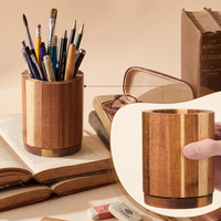 360 °   Porte-stylos et porte-crayons rotatifs en bois d'acacia, organiseur de papeterie pour bureau, accessoire de table de bureau