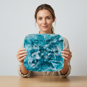 Round Resin Eco-Friendly Handmade Stocked Serving <b>Decorative</b> <b>Plate</b> Blue White Marble Modern Design - Product Image 1