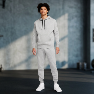 Men's <b>Velvet</b> Padded Hoodie Shorts Set Lightweight Loose Solid Color Polyester Cotton Leisure Sports Casual Suit Wholesale Wear - Product Image 4