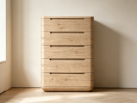 Commode étroite moderne Sageliving à 5 tiroirs, silhouette incurvée, poignées découpées, rangement pour chambre à coucher