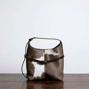 Genuine Leather Calf Hair <b>Cow</b> Print Tote Bag Large Capacity Arcuate Shoulder Strap Zipper Detachable Hobo Style Unisex for Daily - Product Image 1