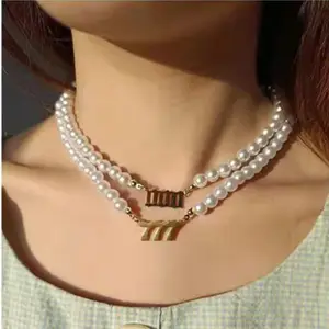 Nuova Imitazione Collana di Perle 0-9 Digitale In Acciaio Inox Catena Della Clavicola Regalo di Festa delle Donne Dei Monili