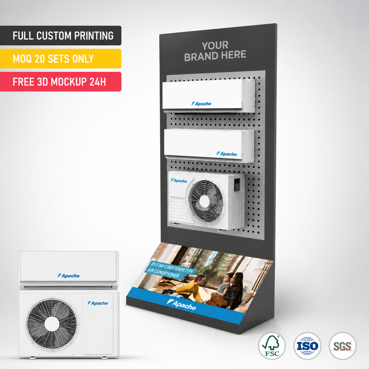 Custom Metal Air Conditioner Display Stand Floor Standing HVAC Split AC Showroom Pegboard Rack Mini Split Heat Appliance Retail