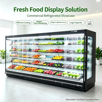 Commerciële luchtgordijnkoelkast met afstandsbediening, compressor, nachtgordijn, open display koeler voor vers fruit en groenten
