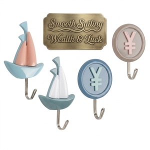 Juego de Ganchos Adhesivos con Diseño de <span class=keywords><strong>Velero</strong></span> y Moneda, Decoración de Pared con Diseño de <span class=keywords><strong>Velero</strong></span> de la Suerte y la Prosperidad, Sin Necesidad de Taladrar, Decoración para el Hogar, Paquete de Regalo - Product Image 1