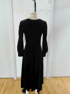 Chic negro terciopelo con cuello en V Maxi <span class=keywords><strong>vestido</strong></span> cintura Natural marinero cuello tejido patrón para verano Formal Galas día OEM servicio disponible - Product Image 4