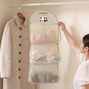 Perfect Wozun Mesh Hanging <b>Storage</b> Bag Oval Shape Hook Type Bedroom Clothing Organizer Socks Underwear <b>Storage</b> - Product Image 3