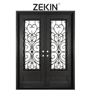 Meilleure vente porte en fer simulée entrée avant double porte haute sécurité anti-ouragan arc haut portes en fer fantaisie - Product Image 6