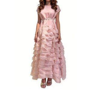 เดรสยาวผู้หญิงหลายชั้นแต่งระบายพร้อมเข็มขัด ดีไซน์หรูหรา โรแมนติก แฟชั่น - Product Image 4
