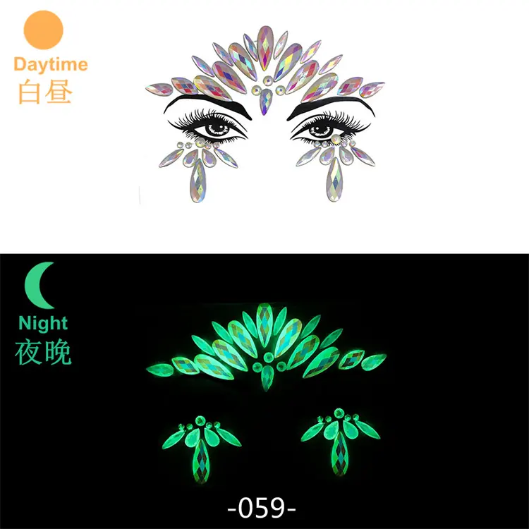 Hisenlee – autocollants fluorescents pour le visage, bijoux lumineux, brille dans le noir, cristaux, strass, pour Halloween