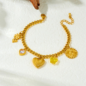 Fashion Charm <b>Bracelet</b> Gold Plated Zinc Alloy Heart <b>Flower</b> Pendant Gift Jewelry B1552 - Product Image 2
