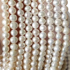 Collier de perles semi-finies de 6 mm presque rondes en gros, perles naturelles en vrac pour la création de bijoux faits à la main - Product Image 5