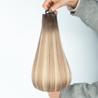 Extensions de cheveux humains vierges Remy blond clair balayage Genius Weft, double trame, pointes épaisses, trame invisible, pour vente en gros aux salons