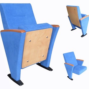 Silla de Auditorio Hechuang Poetry P8116 Tapizada en Azul con Reposabrazos de Madera para Teatro, Escuela y Cine - Product Image 1