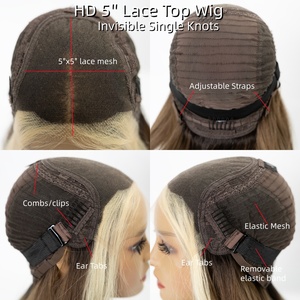 Perruque en cheveux naturels Stock Money Piece, brun caramel balayage avec mèches qui encadrent le visage, dentelle HD 5x5, nœuds simples invisibles - Product Image 3