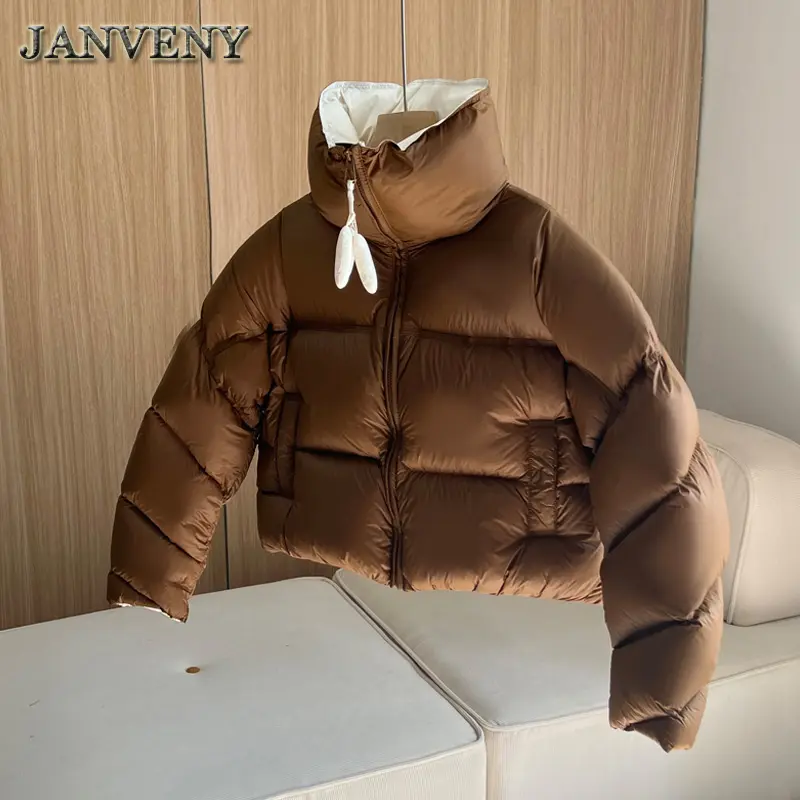 JANVENY 2024 nouveau hiver blanc duvet de canard manteau décontracté femmes col montant fermeture éclair ample bouffant Parka épaissir chaud vers le bas veste courte