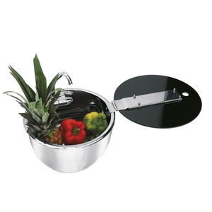Lavello rotondo in acciaio inossidabile rubinetto pieghevole coperchio in vetro temperato affumicato 340x185mm ciotola singola quadrata trattamento Nano - Product Image 1