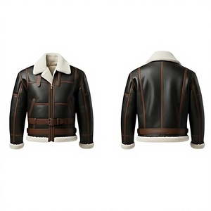 Professional Breathable Men's Cow Skin Leather Canvas Jacket Custom Logo Print Stand Collar <b>Waterproof</b> Windproof Wholesale - Product Image 3