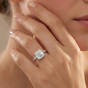 Women's Halo <b>Solitaire</b> Asscher Engagement Diamond <b>Ring</b> 925 Sterling <b>Silver</b> Wedding Party Anniversary Gift - Product Image 6