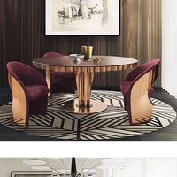 Luxuriöser Moderner Runder Esstisch mit Roségold-Metallfinish und Gerillten Kanten Hochwertiger Skulpturaler Säulentisch für Esszimmer
