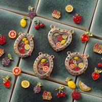 Aksesoris Perhiasan Tembaga Bentuk Buah Berlian Warna-warni Lucu Grosir, Liontin Kotak, Perhiasan Tetesan Minyak, DIY