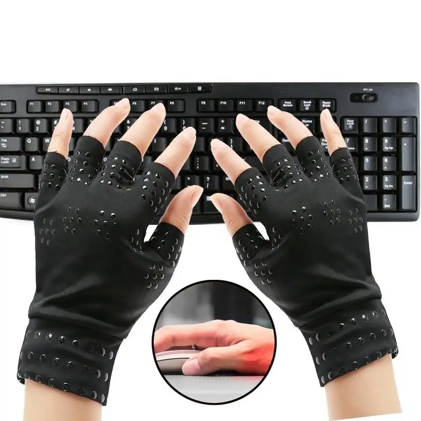 Factory direct sales magnetic therapy fingerless compression arthritis protective gloves outdoor cycling sports gloves