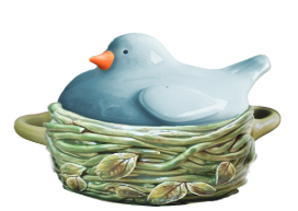 Charmante table de <span class=keywords><strong>boulanger</strong></span> en céramique Bluebird Brie Baker peinte à la main avec épandeur de couteaux en bois, idéale pour les rassemblements de vacances - Product Image 4