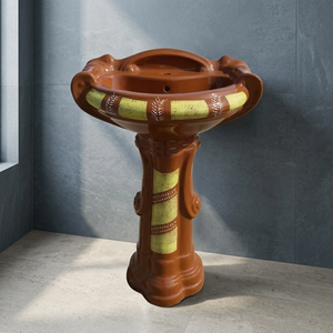 Sanitary Ware Pedestal Basin Sink Two-Piece Free Standing Wash Basin Colored Ceramic Sink for Bathroom Balcony Use - Product Image 4