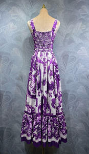 2025 estate elegante abito viola con stampa floreale XXL Maxi abito 100% in cotone da donna con spalline sottili eco-friendly grande Swing da sera - Product Image 3