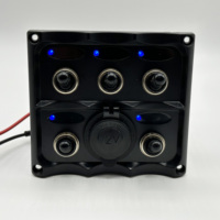 Panel Saklar Toggle SPST DC12V 3/4/5/6 Gang dengan Fuse Holder, 3J/S & 5J/S Dengan Soket 12V untuk Kapal Laut, Truk, Motor, RV