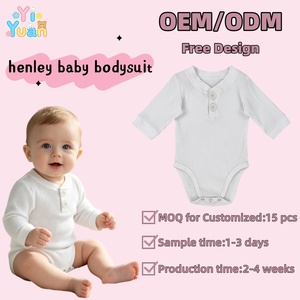 Body <span class=keywords><strong>de</strong></span> bebé <span class=keywords><strong>de</strong></span> punto acanalado <span class=keywords><strong>de</strong></span> manga larga con cuello Henley, pelele neutro con broche en la entrepierna para bebés, mono para niños y niñas - Product Image 1