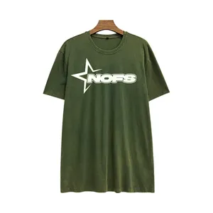 Street wear cotton T shirt custom 250 GSM oversized vintage t shirt green acid wash t shirt